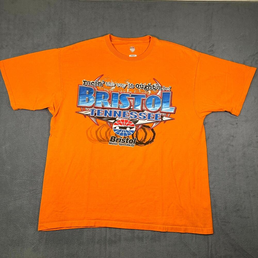 Y2k Fruit Of The Loom T-Shirt Mens Xl Orange Nascar Bristol Tennessee Racing